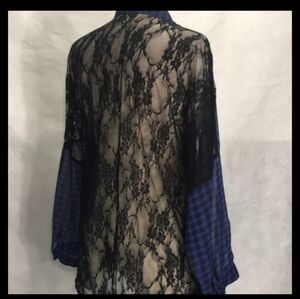 Sheer blk & blu button up w lace back by Eyeshadow